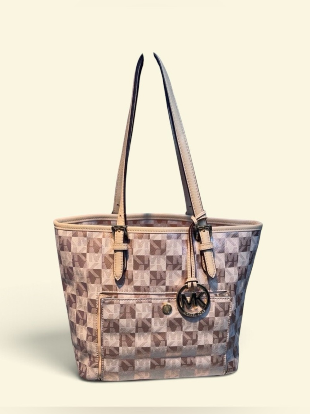 Michael Kors Beige and Pink Geometric Tote